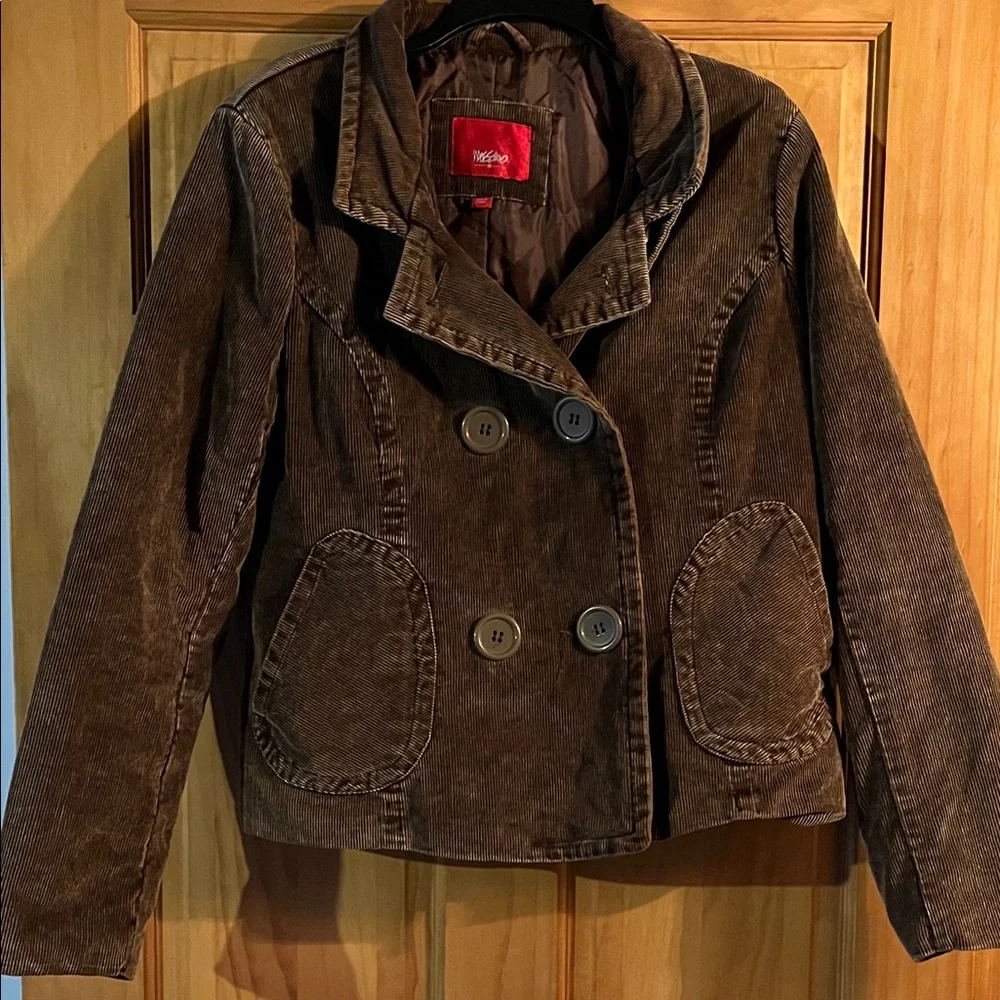 Stylish Brown Corduroy Pea Coat - Picture 1 of 4